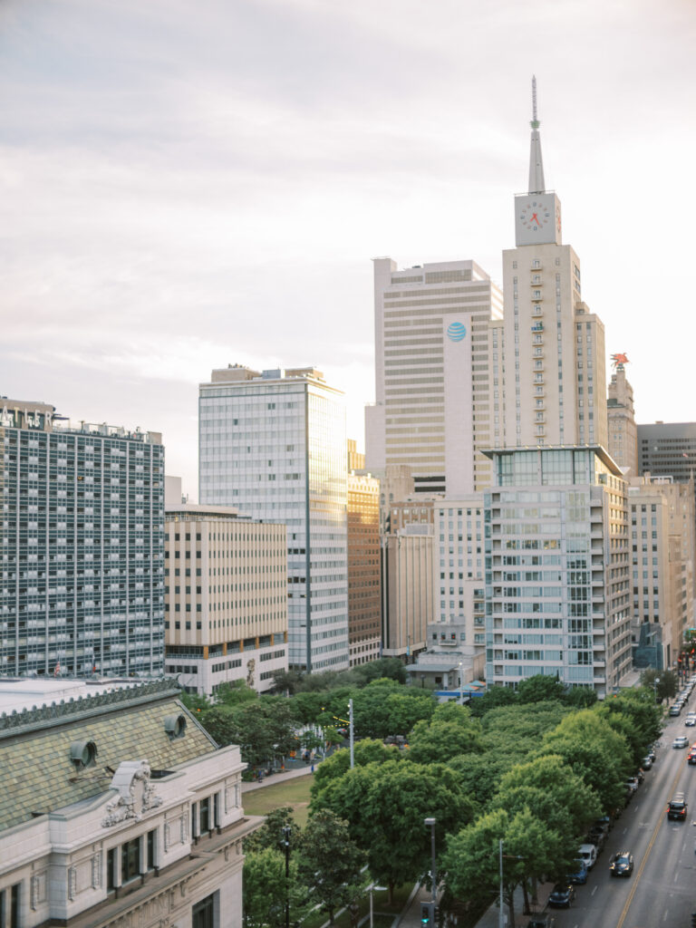 Rooftop view of downtown Dallas, photographed by Dallas Wedding Photographer, Bethany Erin Photography.