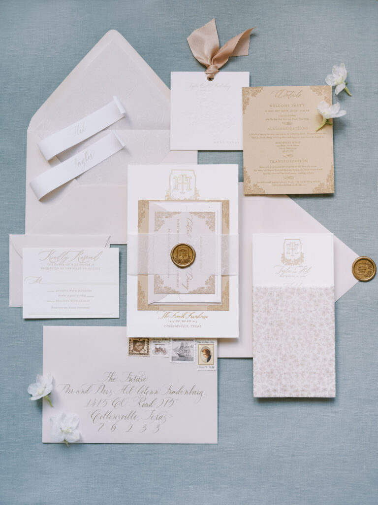 Stationery flat lay photographed by Dallas Wedding Photographer, Bethany Erin Photography. 