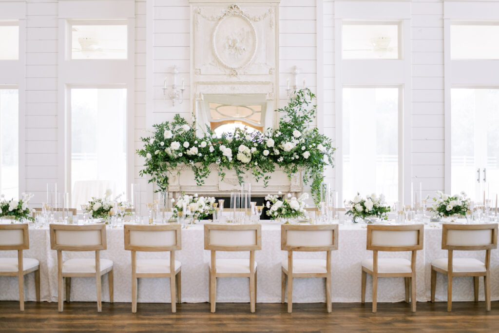 Reception decor and floral at The French Farmhouse Venue, photographed by Dallas Wedding Photographer, Bethany Erin Photography. 