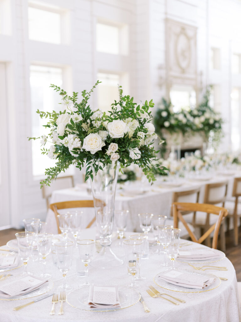 Reception decor and floral at The French Farmhouse Venue, photographed by Dallas Wedding Photographer, Bethany Erin Photography. 