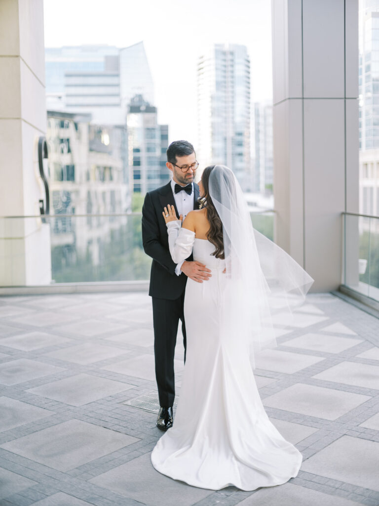 Bride & groom portraits on balcony at Hotel Swexan, photographed by Dallas Wedding Photographer, Bethany Erin Photography.