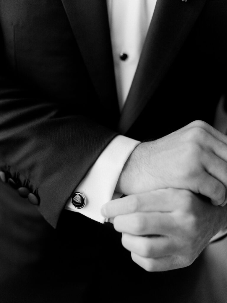 Groom detail photo of cufflinks at The Adolphus Hotel, photographed by Dallas Wedding Photographer, Bethany Erin Photography.