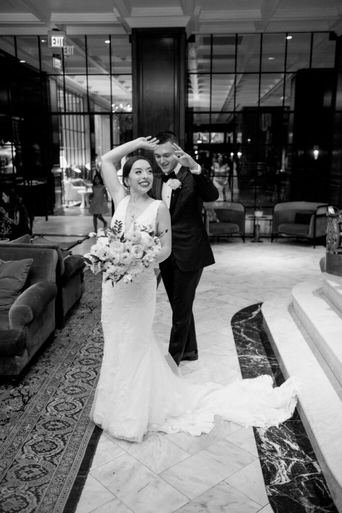 Bride and groom dancing at The Adolphus Hotel, photographed by Dallas Wedding Photographer, Bethany Erin Photography.