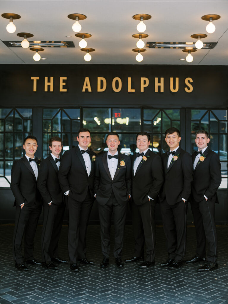 Groom with groomsmen at The Adolphus Hotel, photographed by Dallas Wedding Photographer, Bethany Erin Photography.