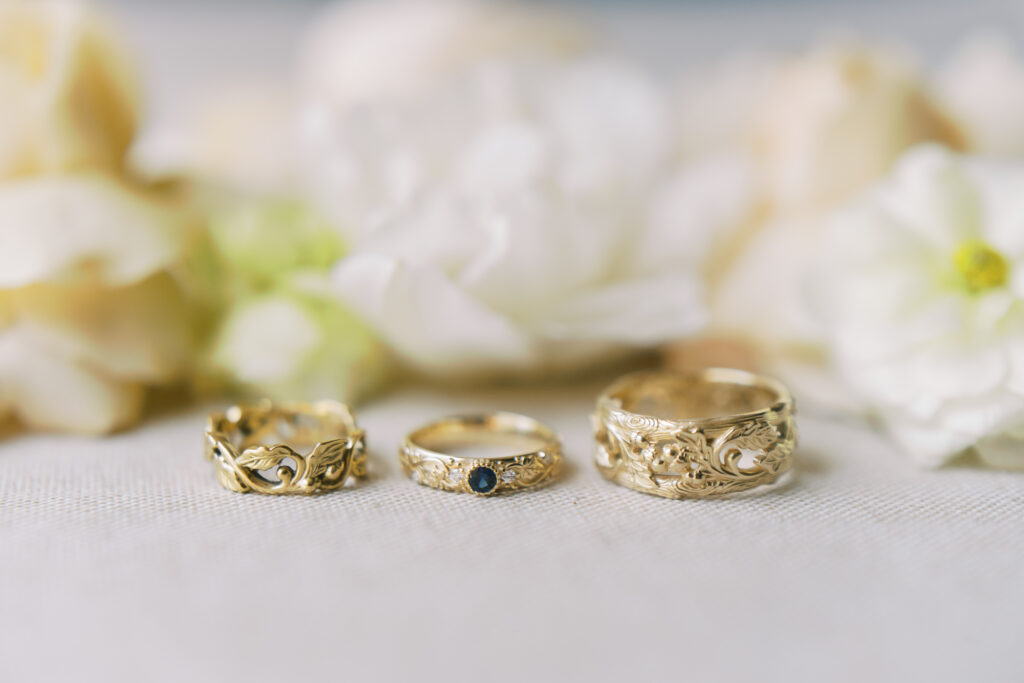 Custom gold wedding rings, photographed by Dallas Wedding Photographer, Bethany Erin Photography.