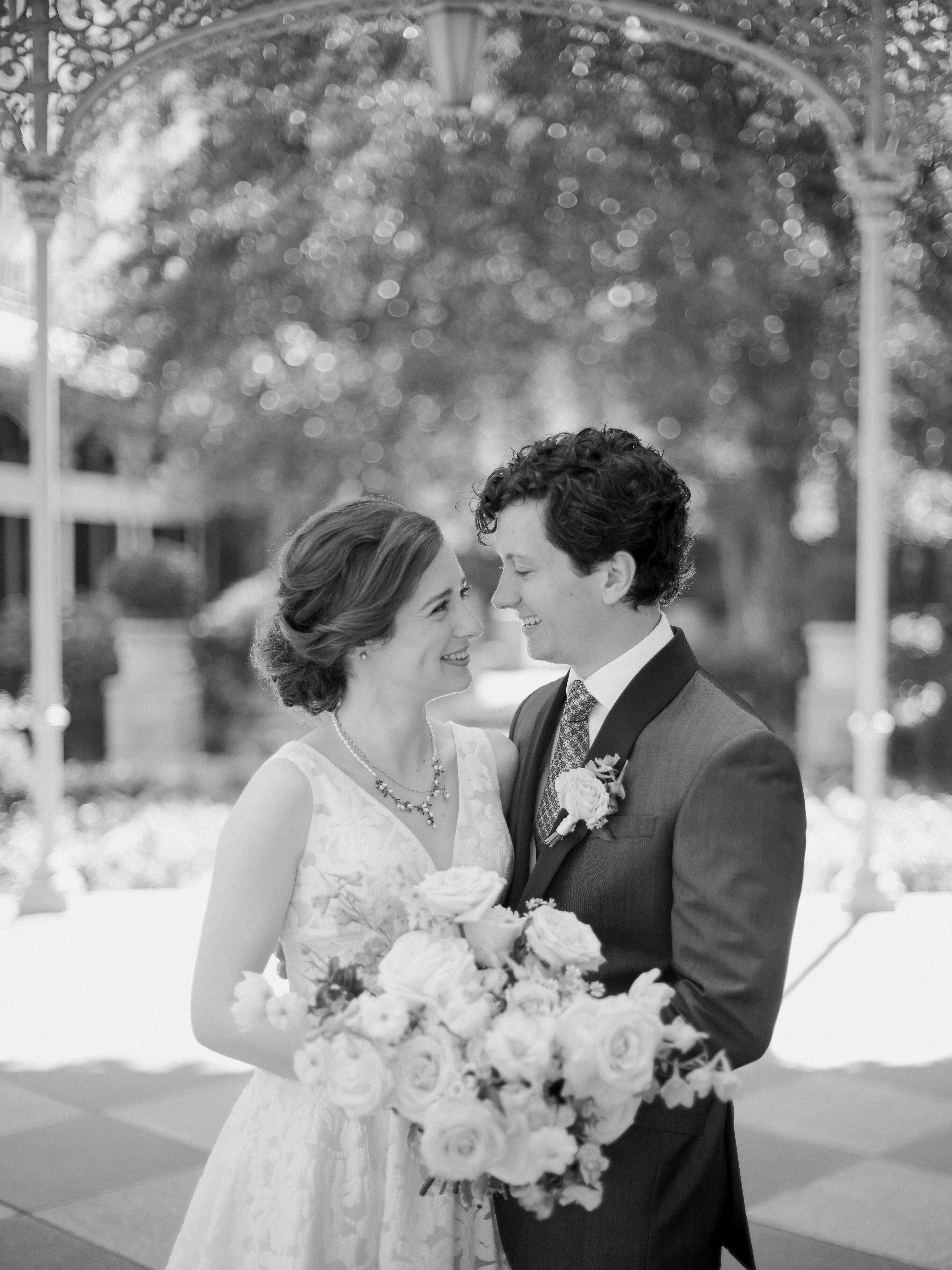 Black & white bride & groom wedding portrait at The Crescent Hotel, photographed by Dallas Wedding Photographer, Bethany Erin Photography.
